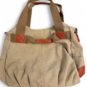 Tan Canvas Tote Bag with orange Accents